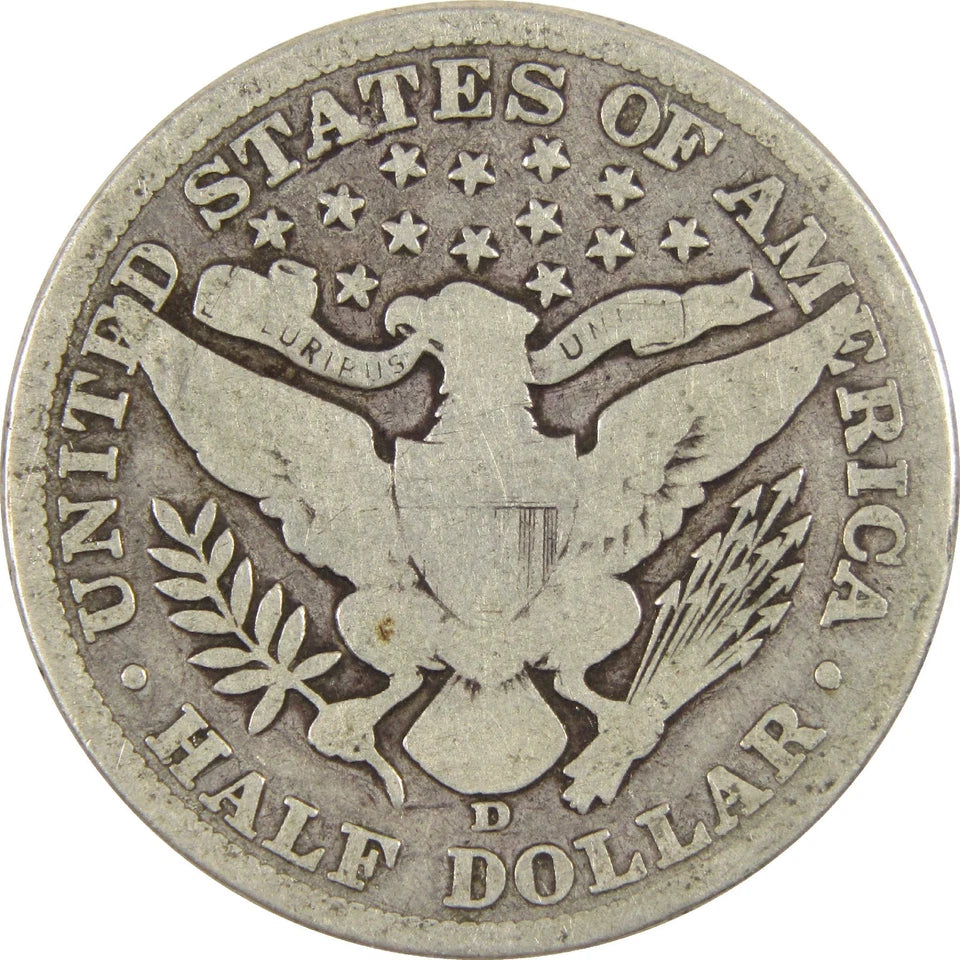 1907 D Barber Half Dollar G Good Silver 50c Coin-2