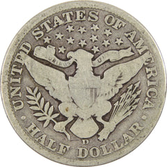 1907 D Barber Half Dollar G Good Silver 50c Coin-2