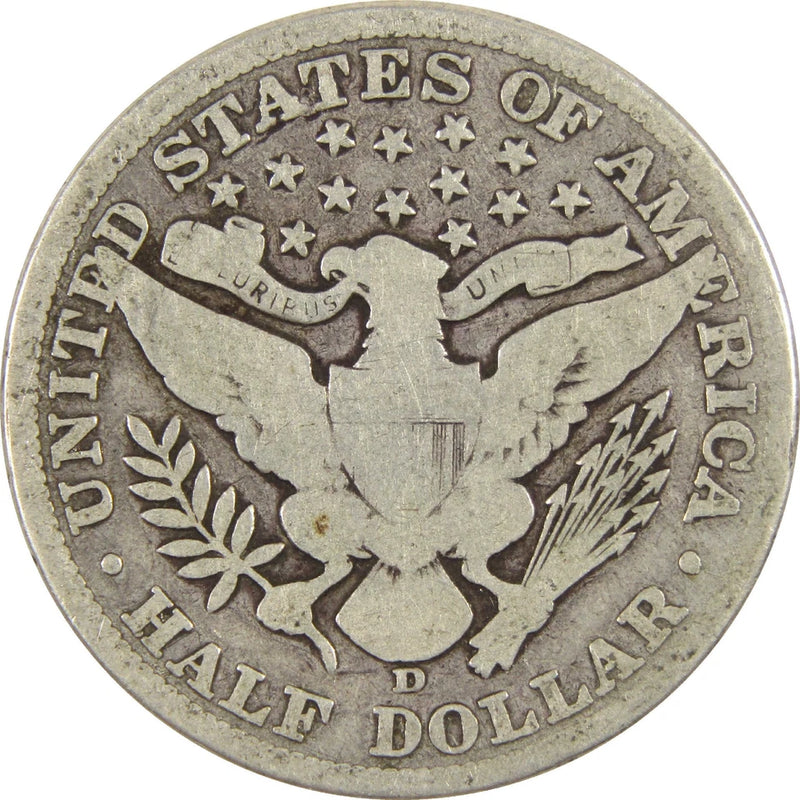 1907 D Barber Half Dollar G Good Silver 50c Coin-2