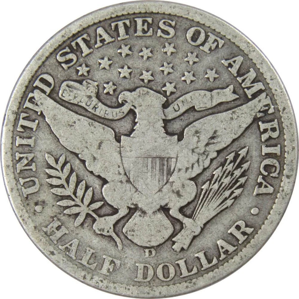 1908 D Barber Half Dollar G Good 90% Silver 50c US Type Coin Collectible-2