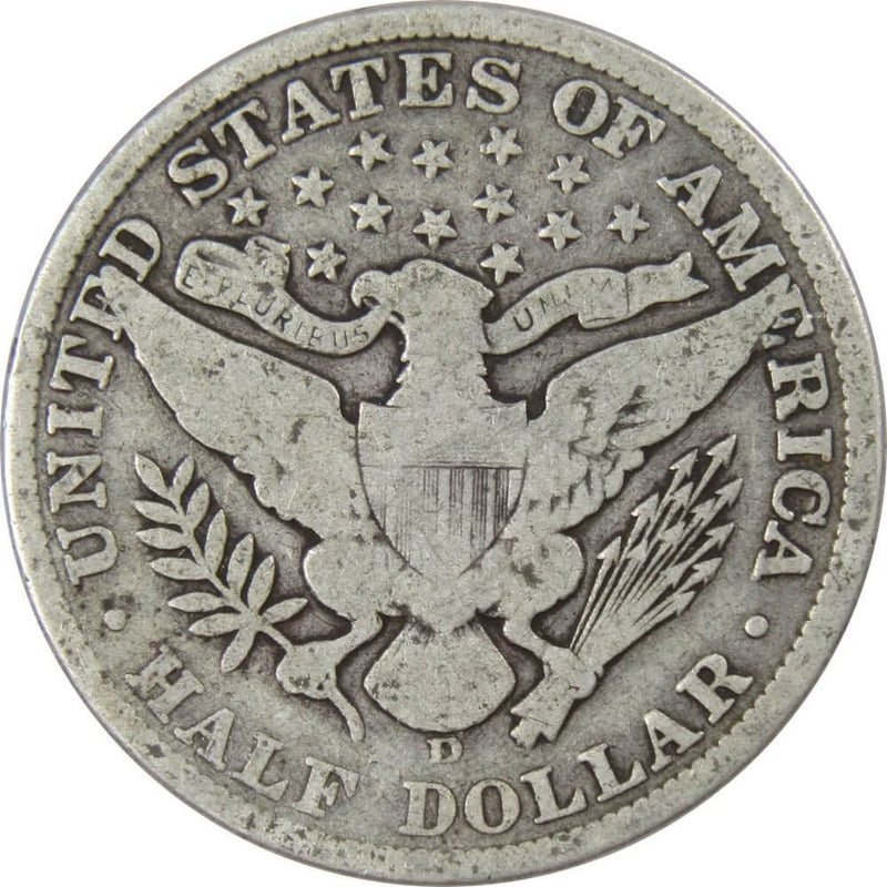 1908 D Barber Half Dollar G Good 90% Silver 50c US Type Coin Collectible-2