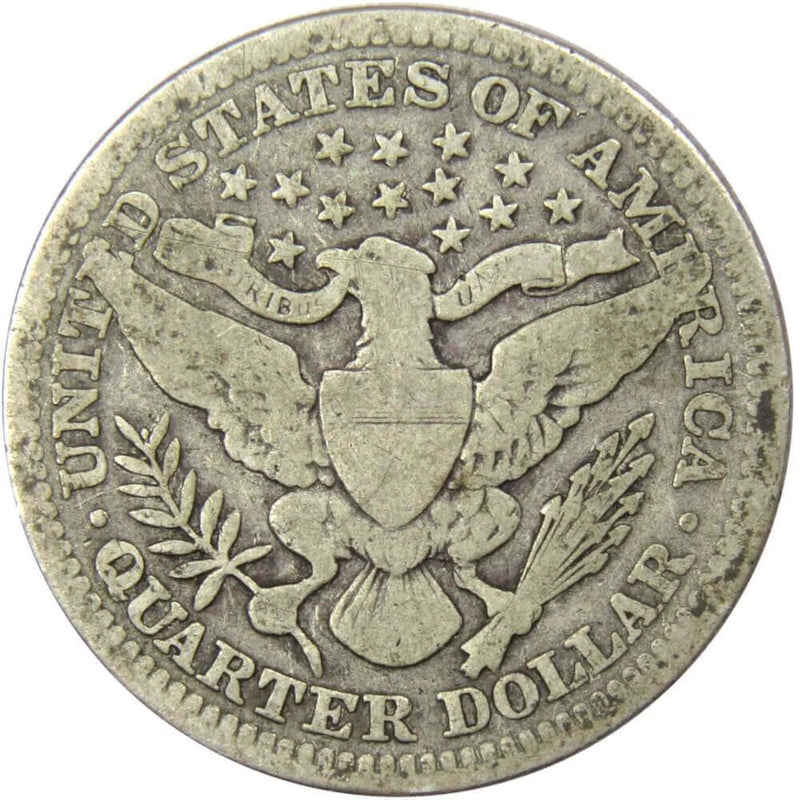 1907 Barber Quarter G Good 90% Silver 25c US Type Coin Collectible-2