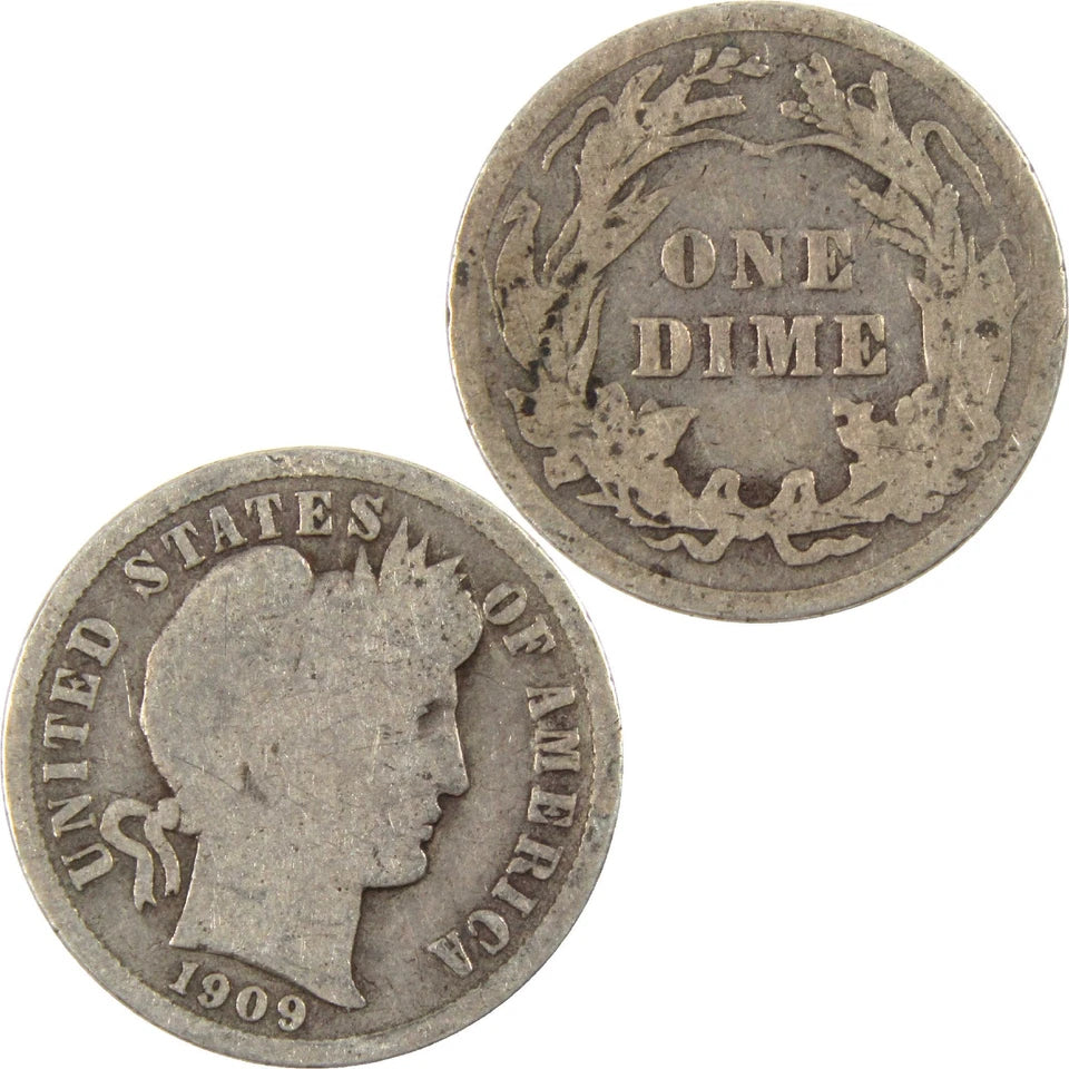 1909 Barber Dime Circulated Silver 10c Coin Collectible-4