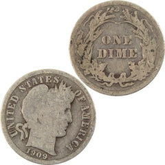 1909 Barber Dime Circulated Silver 10c Coin Collectible-4