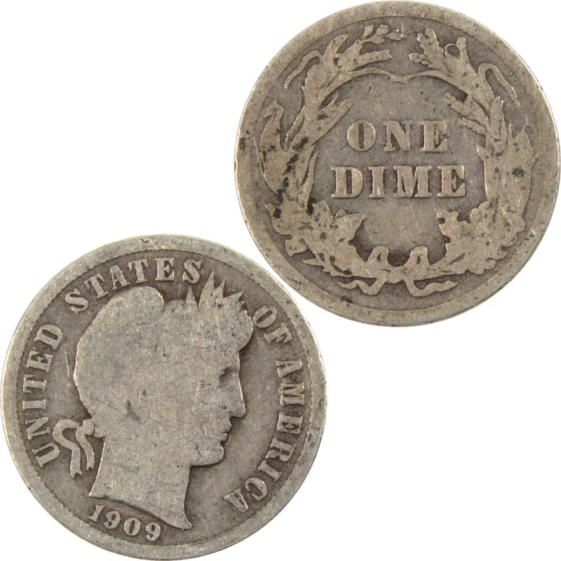 1909 Barber Dime Circulated Silver 10c Coin Collectible-4