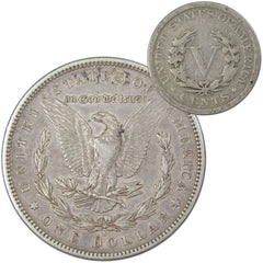 1881 S Morgan Dollar VF Very Fine 90% Silver with 1906 Liberty Nickel G Good-2