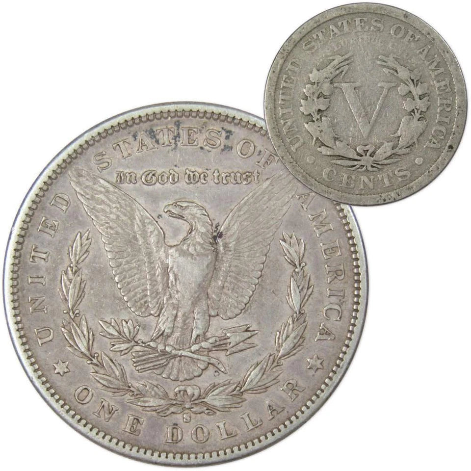 1881 S Morgan Dollar VF Very Fine 90% Silver with 1906 Liberty Nickel G Good