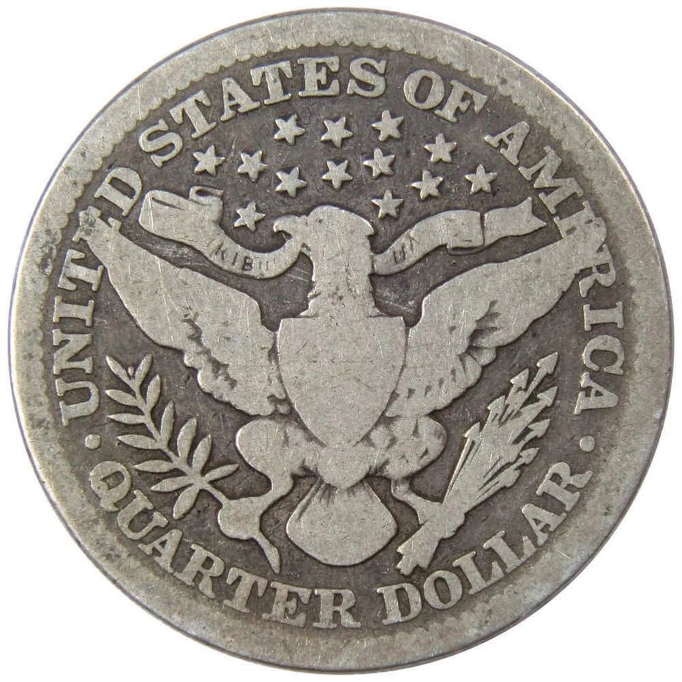 1908 Barber Quarter Circulated Silver 25c Coin Collectible-2