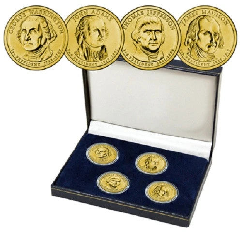 2007 24kt Gold Layered Presidential Dollar Coin Collection with Box-1