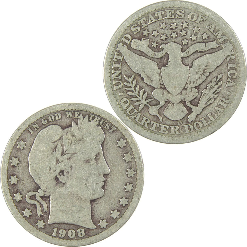 1908 D Barber Quarter G Good Silver 25c Coin-4