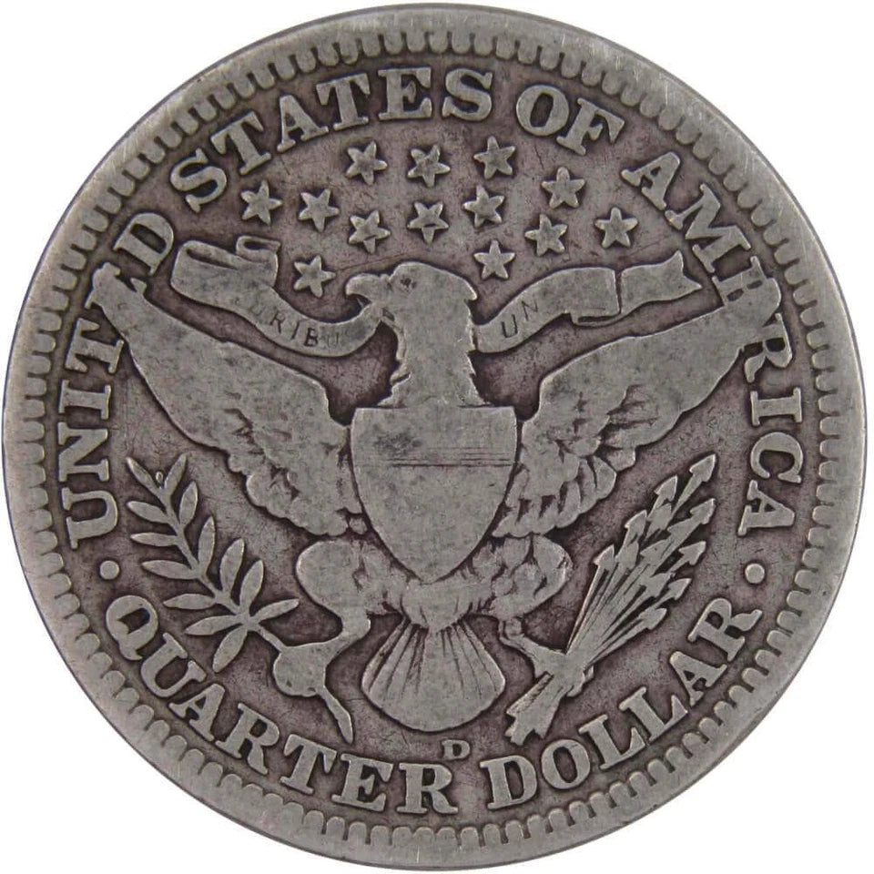 1909 D Barber Quarter Circulated Silver 25c Coin Collectible-2