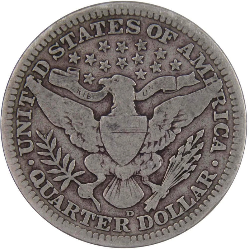 1909 D Barber Quarter Circulated Silver 25c Coin Collectible-2