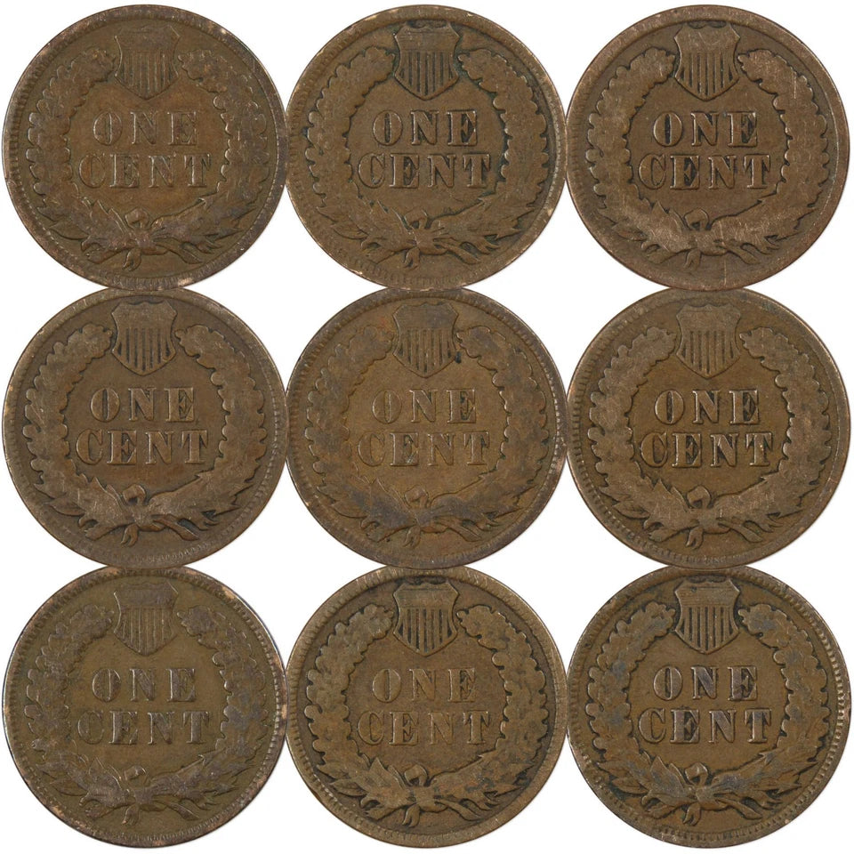 1900-1908 Indian Head Cent Penny Consecutive 9 Coin Set Circulated-2