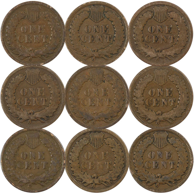 1900-1908 Indian Head Cent Penny Consecutive 9 Coin Set Circulated-2