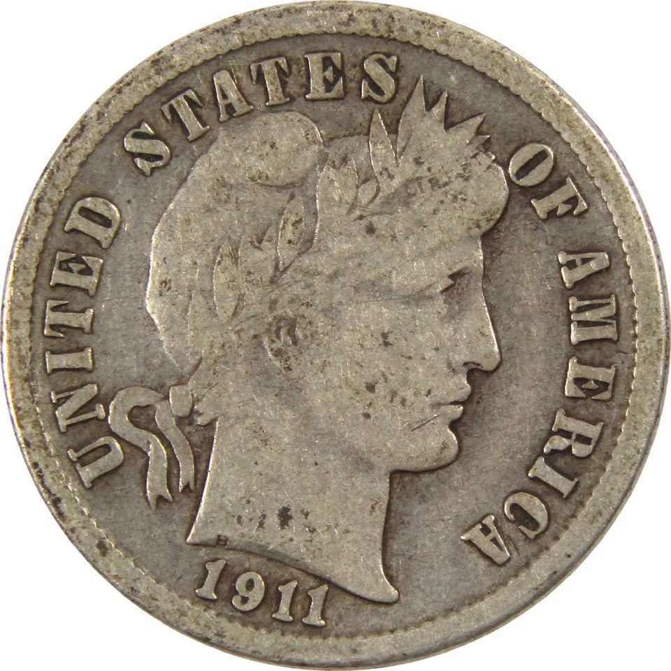 1911 Barber Dime VG Very Good Silver 10c Coin-1