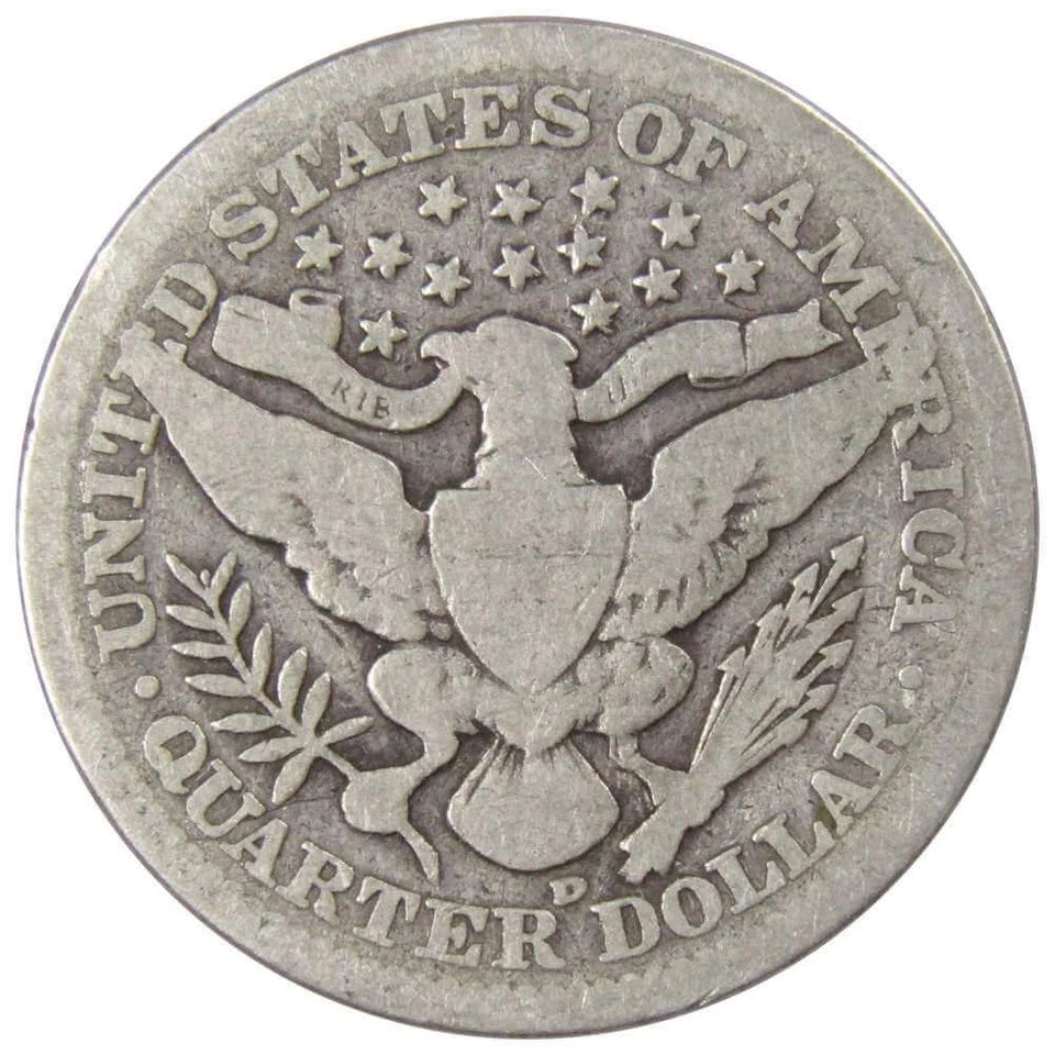 1908 D Barber Quarter Circulated Silver 25c Coin Collectible