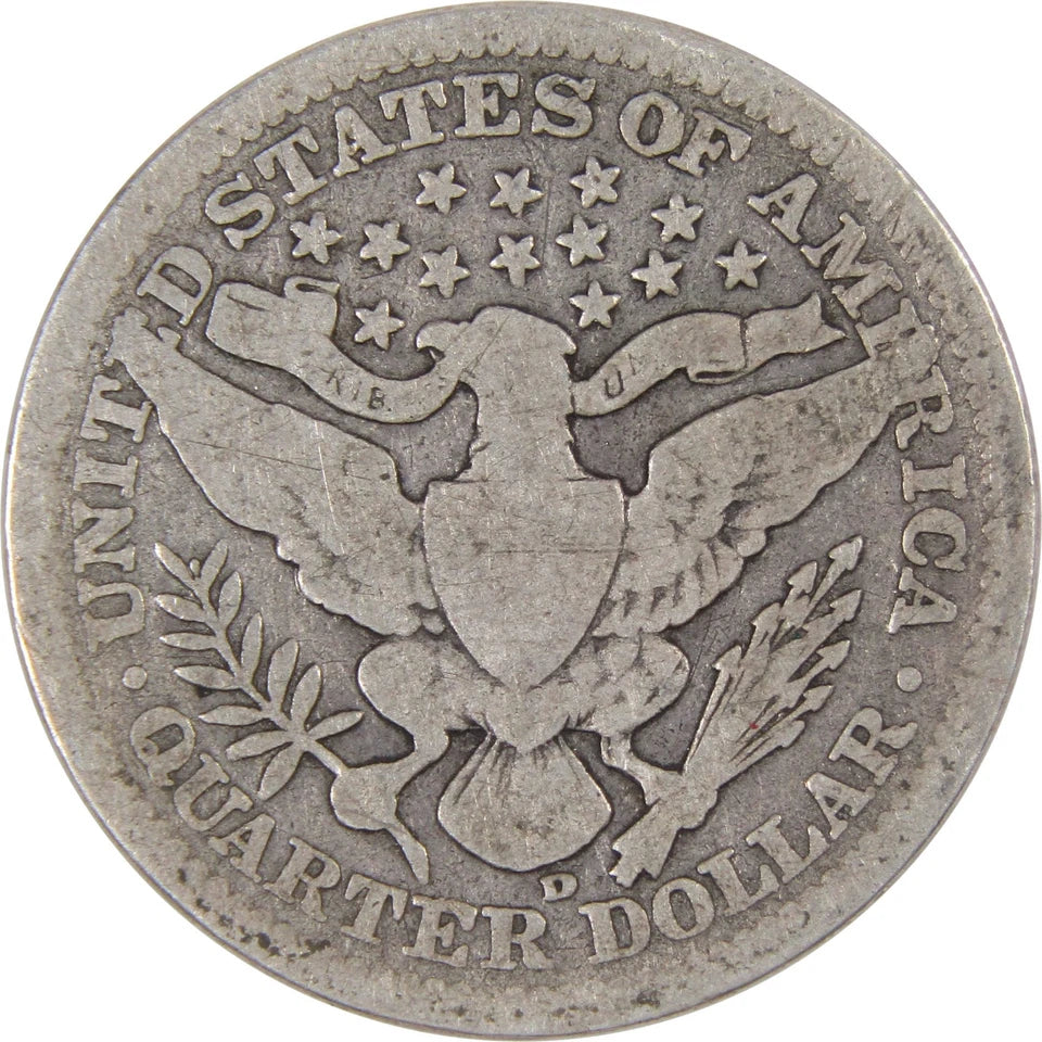 1909 D Barber Quarter G Good 90% Silver 25c US Type Coin Collectible