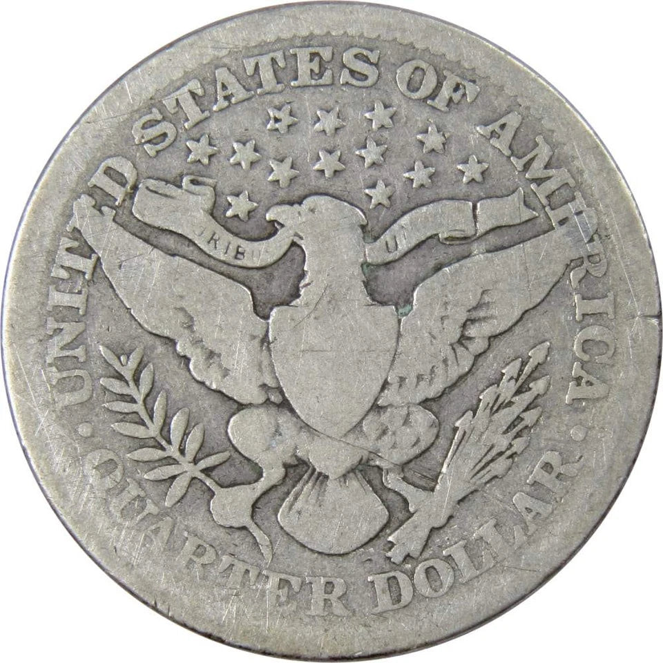 1912 Barber Quarter Circulated Silver 25c Coin Collectible
