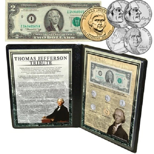 Thomas Jefferson Coin and Bank Note Tribute Collection in Collectors Folder