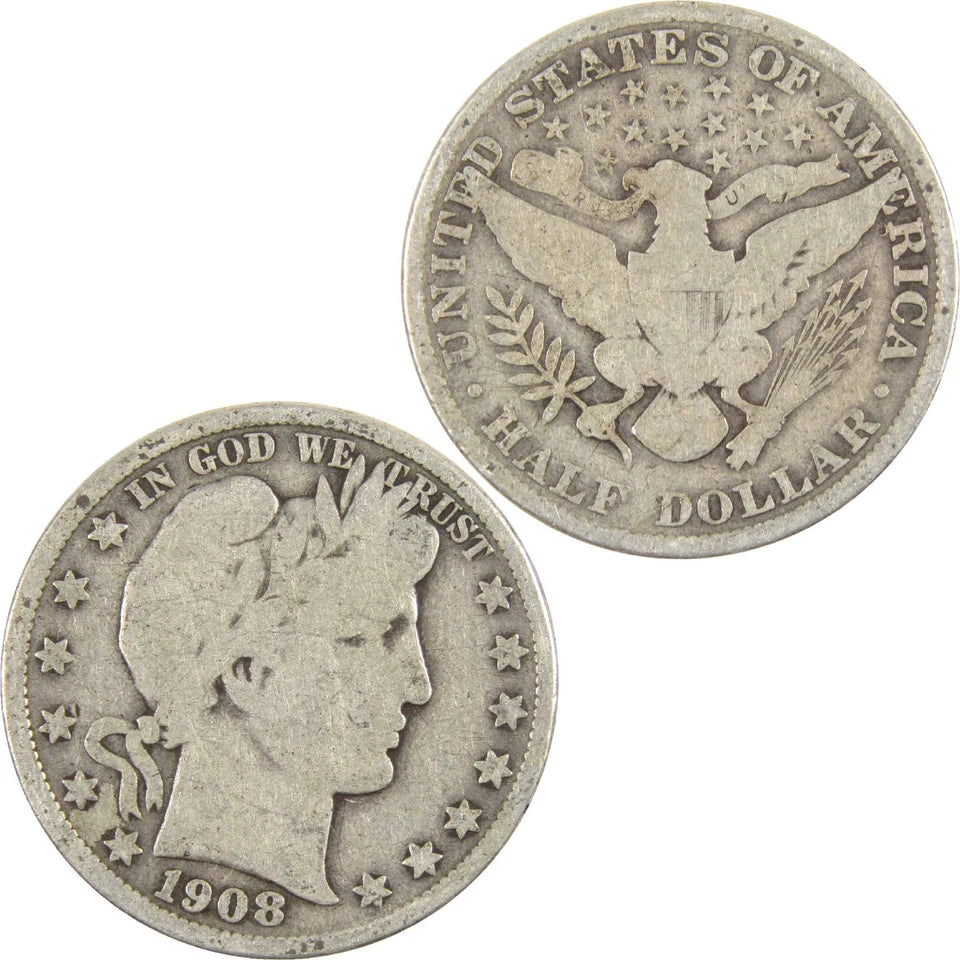 1908 Barber Half Dollar G Good Silver 50c Coin-4