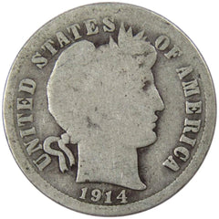 1914 Barber Dime Circulated Silver 10c Coin Collectible-1