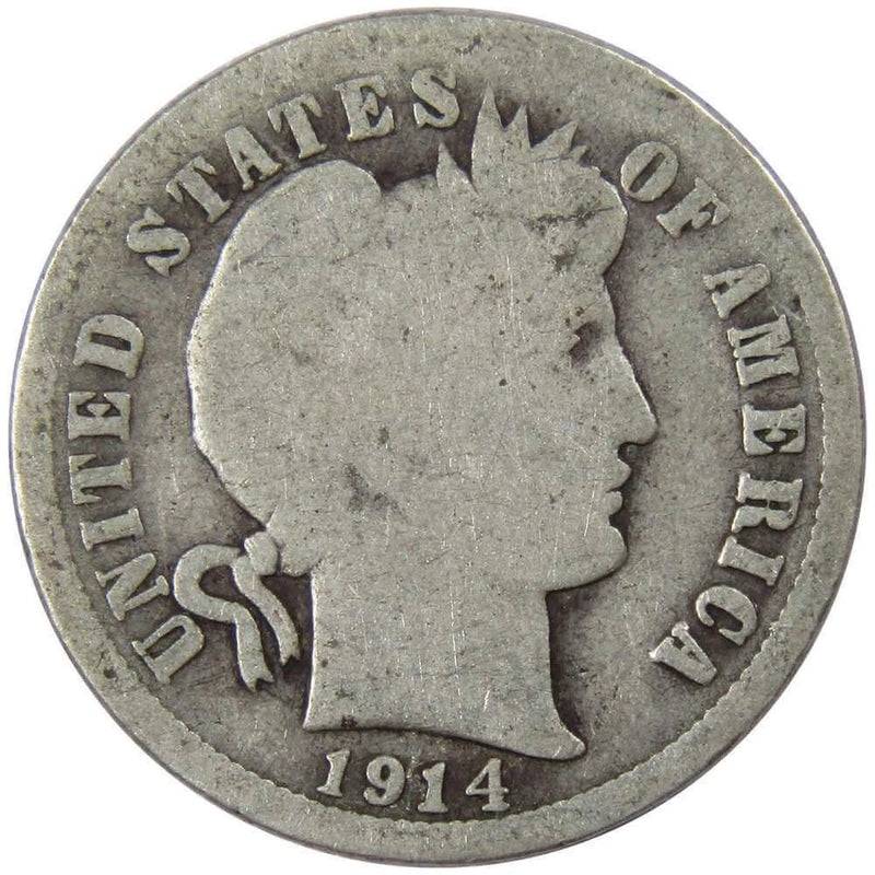 1914 Barber Dime Circulated Silver 10c Coin Collectible-1