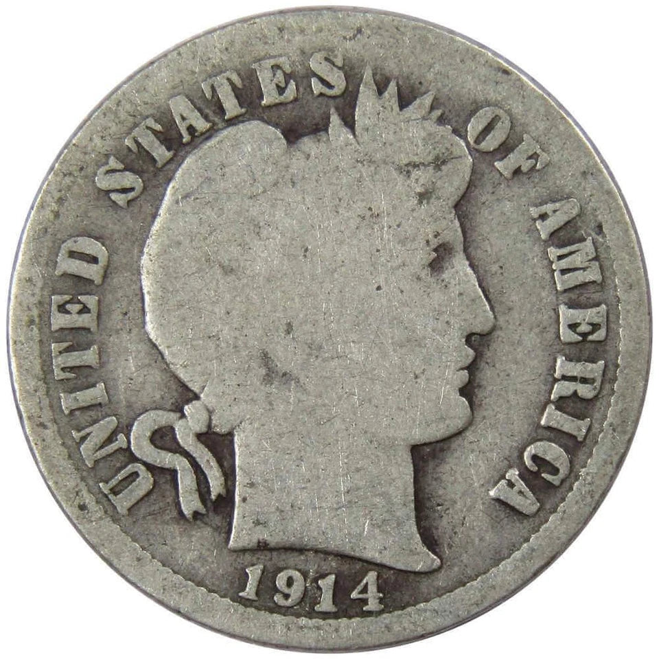 1914 Barber Dime Circulated Silver 10c Coin Collectible