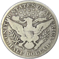 1912 D Barber Half Dollar VG Very Good 90% Silver 50c US Type Coin Collectible-2