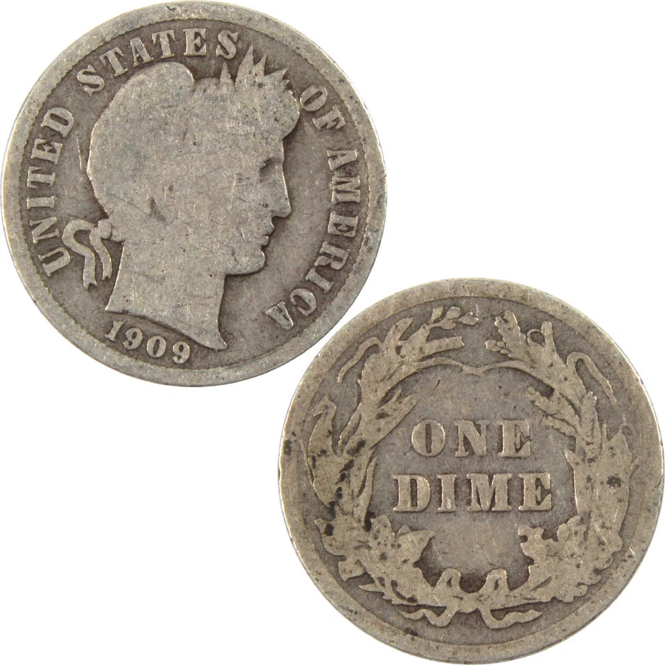 1909 Barber Dime Circulated Silver 10c Coin Collectible-3